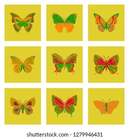 set of flat shading style icon butterfly