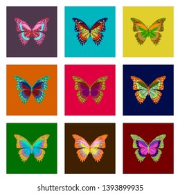 set of flat shading style icon butterfly