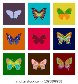 set of flat shading style icon butterfly