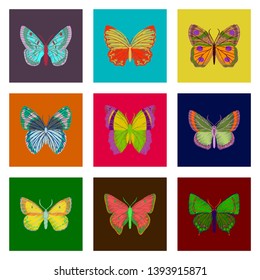 set of flat shading style icon butterfly