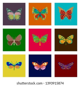 set of flat shading style icon butterfly