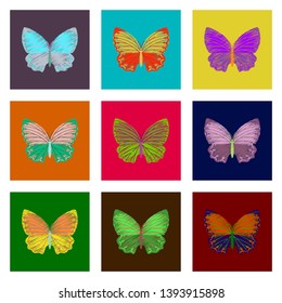 set of flat shading style icon butterfly