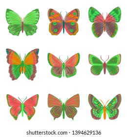 set of flat shading style icon butterfly