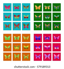 set of flat shading style icon butterfly