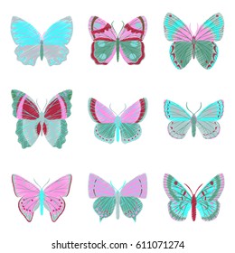 set of flat shading style icon butterfly