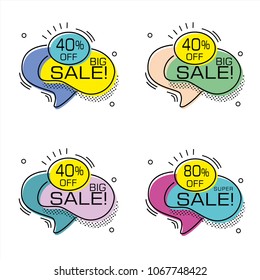 Set of flat shaped banners, price tags, stickers, badges. Vector illustration.