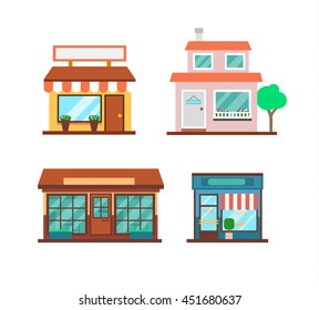 Set of Flat Shop Buildings