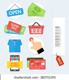 Set of flat shopping icons.