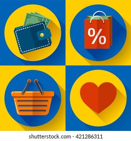 Set of flat shopping icons. Vector illustration