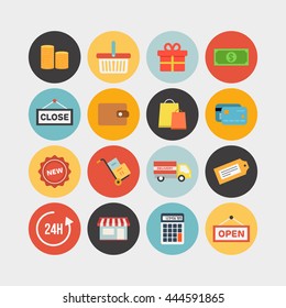 Set of flat shopping icons. Vector illustration.