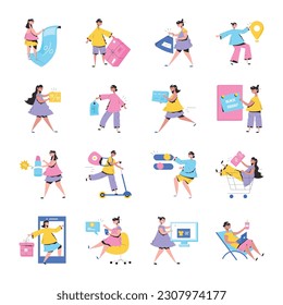 Set of Flat Shopping Illustrations 


