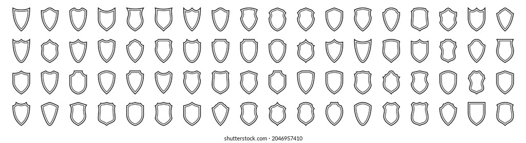 Set von flachen Silhouette-Symbole von Schutzschilden. Ritterlich-militärische Schilde Insignien verschiedener Formen. Vektorelemente.	
