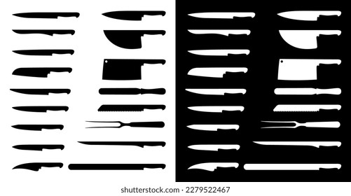 Set of flat silhouette monochrome Knives vector Object Illustration