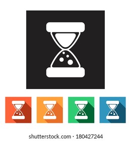 Set of flat simple colored icons (time, watch-glass, sand-glass, hourglass, date, clock), vector illustration