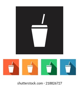 Set of flat simple colored icons (breakfast, paper cup, coffee, tea), vector illustration