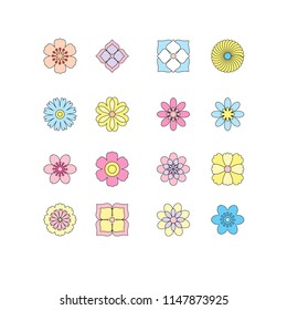 Set of flat simple flower