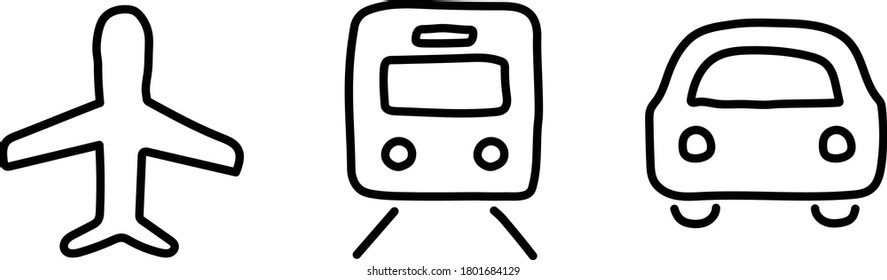 Conjunto de iconos planos y simples escritos a mano del transporte