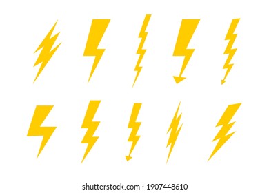 A set of flat simple icons of lightnings. Good for any project.