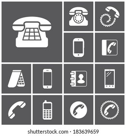 Set of flat simple icons (phone, telephone, communication), vector illustration
