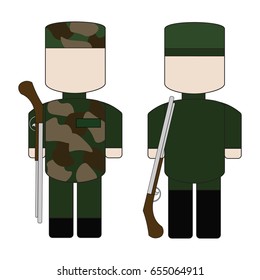 Set of flat simple military with weapons.
