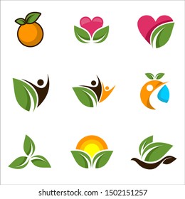 set of flat simple modern green ecology logo