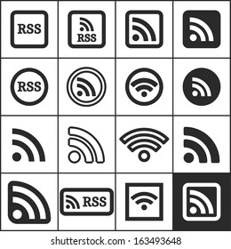 Set of flat simple rss icons, vector illustration