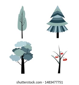 Set flat simple trees vector illustration. Winter trees icon on white background. Vector illustration.