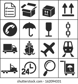 Set of flat simple web icons (logistics, freight, trucking industry, delivery), vector illustration