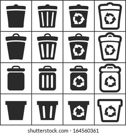 Set of flat simple web icons (recycle bins), vector illustration