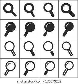 Set of flat simple web icons (search, look for, magnifying lens), vector illustration