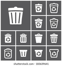 Set of flat simple web icons (recycle bins), vector illustration