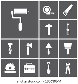Set of flat simple web icons (tools, construction, building, production, manufacture), vector illustration