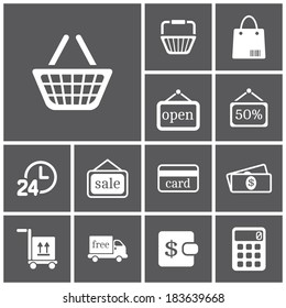 Set of flat simple web icons (shopping), vector illustration