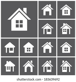 Set of flat simple web icons (home button, homepage, houses, real estate ), vector illustration