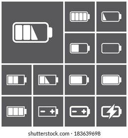 Set of flat simple web icons (charge level indicators, batteries, accumulators ), vector illustration