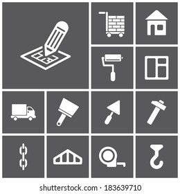 Set of flat simple web icons (construction, building), vector illustration