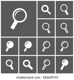 Set of flat simple web icons (search, look for, magnifying lens), vector illustration