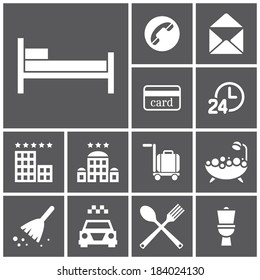 Set of flat simple web icons (hotel, rooming), vector illustration