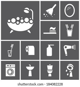 Set of flat simple web icons (bathroom, restroom, WC, toilet), vector illustration