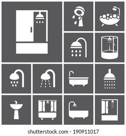 Set of flat simple web icons (bathtub, shower, douche ), vector illustration