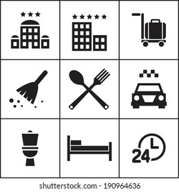 Set of flat simple web icons (hotel, rooming, inn), vector illustration