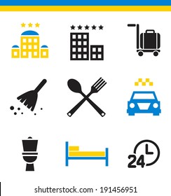 Set of flat simple web icons (hotel, rooming, inn), vector illustration