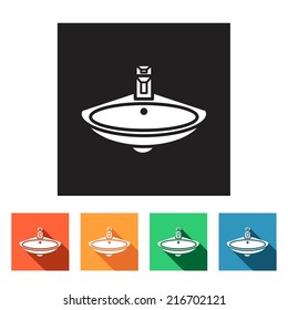 Set of flat simple web icons (sink, wash-basin, washbowl), vector illustration