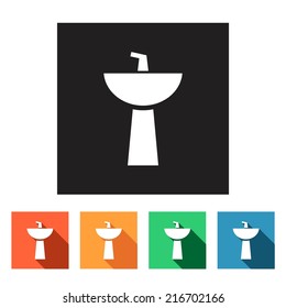 Set of flat simple web icons (sink, wash-basin, washbowl), vector illustration