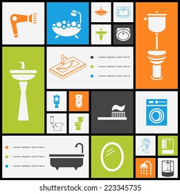 Set of flat simple web icons (bathroom, restroom, WC, toilet), vector illustration