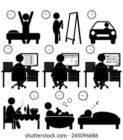 Set of flat situation icons with lazy worker isolated on white background