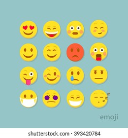 Set of flat Smiley emoticon. Emoji  icons. Emoticon icons. Face on a background.