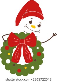 set of flat snowman isolated cute snowman with santa hat on snowy background cartoon concept decoration eps vector