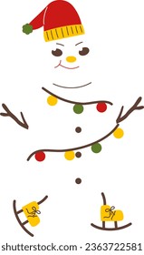 set of flat snowman isolated cute snowman with santa hat on snowy background cartoon concept decoration eps vector