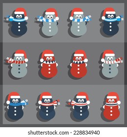 set of flat snowmen icons